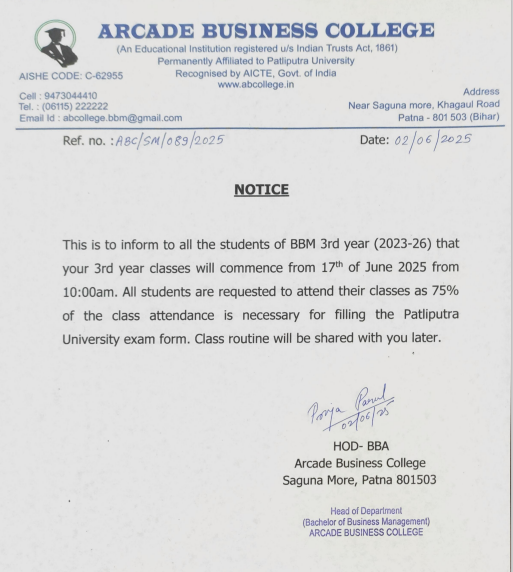 Commencement of BBM 3rd year classes