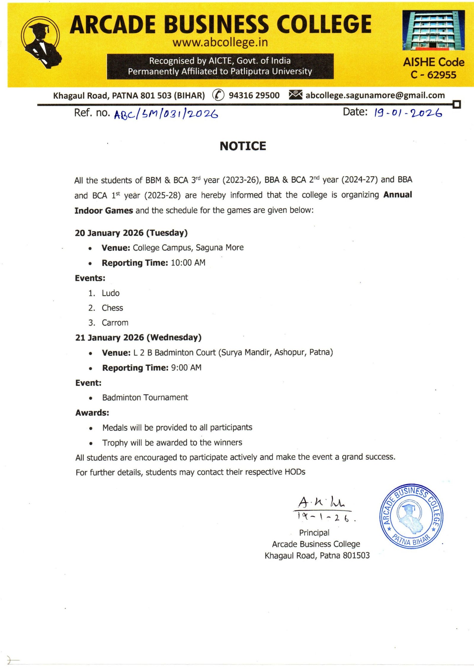 NOTICE: ANNUAL INDOOR GAMES