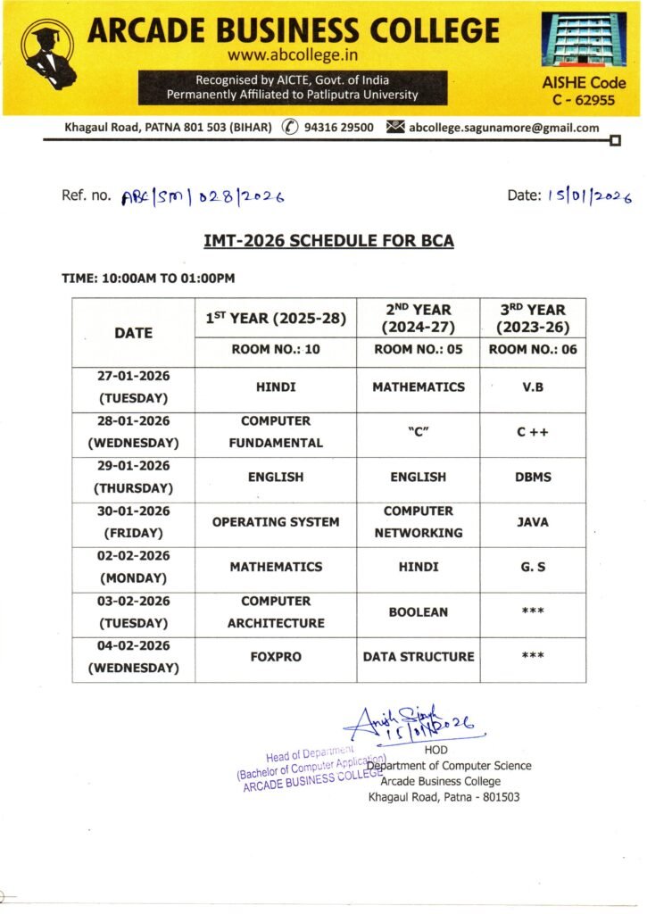 IMT 2026 SCHEDULE FOR BCA